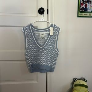 Blue and White Sleeveless Knit Top